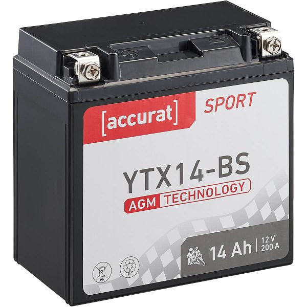 Accurat Sport AGM YTX14-BS Motorradbatterie 14Ah 12V 200A, MBA-YTX14