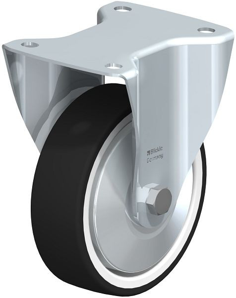Blickle B-POTH 150K-FA Stahlblech-Bockrolle, mittelschwere Ausführung, mit Anschraubplatte, Thermoplastisches Polyurethan, Grau, 302596