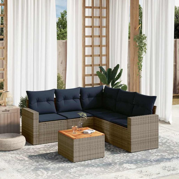 vidaXL 6-teilige Garten-Sofagarnitur mit Kissen Grau Poly Rattan, 3256453