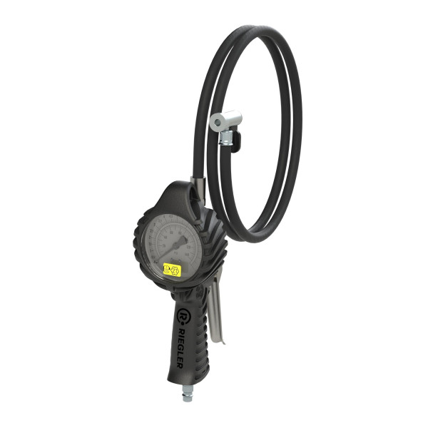 Riegler Standard-Handreifenfüllmesser mit Hebelstecker, 3 m Schlauch drehbar, Mano Ø 80 mm, geeicht, 0-12 bar/170 psi, Stecknippel NW 7,2, 137642