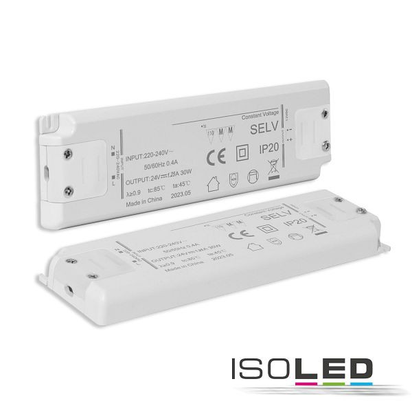 ISOLED LED Trafo 24V/DC, 0-30W, ultraflach, SELV, 15 mm, 220-240VAC, 116136