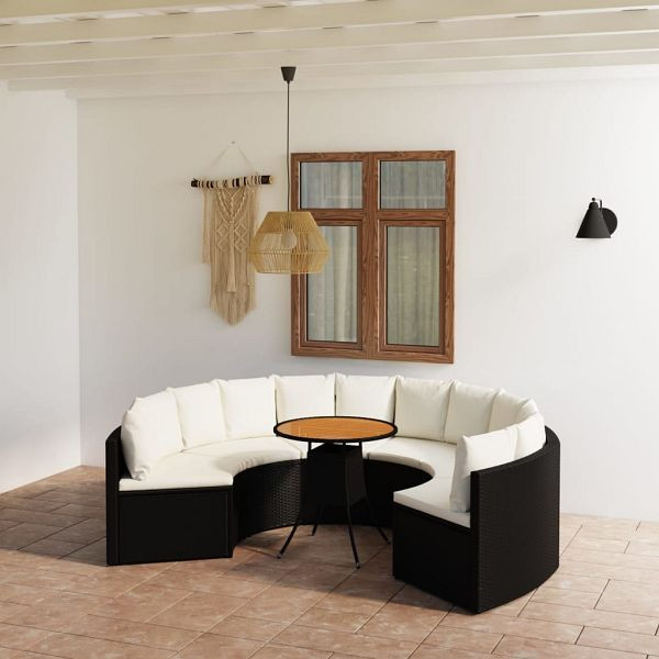 vidaXL 7-tlg. Garten-Sofagarnitur mit Auflagen Poly Rattan Schwarz, 3064888