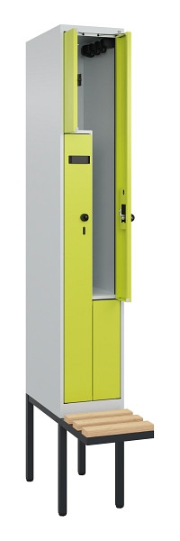 C+P Z-Spind Evolo PLUS, Bank, 2 Fächer, 2120x300x815mm, 7035/0024, Drehriegel, Sitzfläche Holz, 0490437-102 S10011