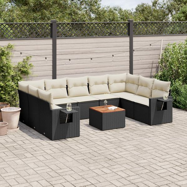vidaXL 10-teilig Garten-Sofagarnitur mit Kissen Schwarz Poly Rattan, 3224705