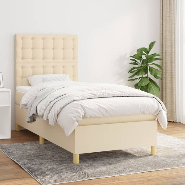 vidaXL Boxspringbett mit Matratze Creme 90x200 cm Stoff, 3142630