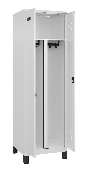 C+P PSA Schwarz-Weiß-Spind Evolo PLUS, mit Füßen, 2 Abteile, 1950x600x500mm, 90, Frontfarbe RAL 9016 Verkehrsweiß, Zylinderschloss, 049012-20P S10047