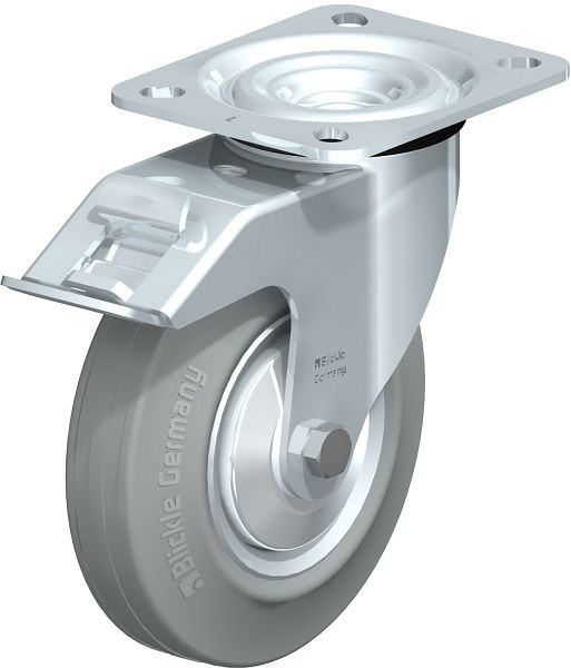 Blickle L-RD 125R-FI-VLI-FA Stahlblech-Lenkrolle, mittelschwere Ausführung, mit Anschraubplatte & Feststeller, Zweikomponenten-Vollgummi, Grau, 743520