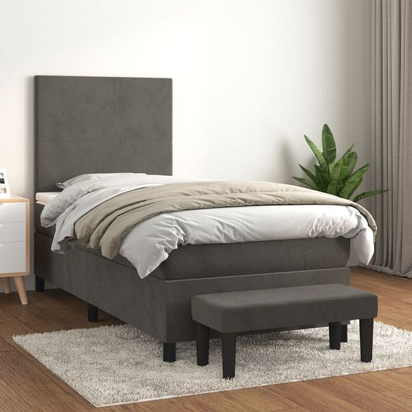 vidaXL Boxspringbett mit Matratze Dunkelgrau 80x200 cm Samt, 3137690