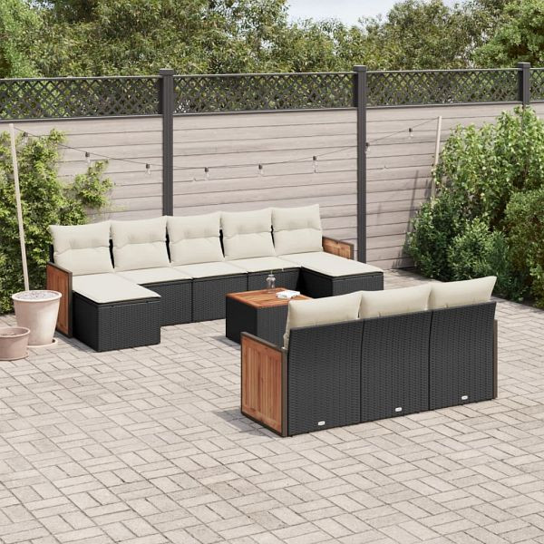 vidaXL 11-teilig Garten-Sofagarnitur mit Kissen Schwarz Poly Rattan, 3228100