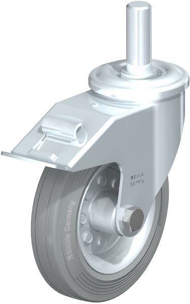 Blickle LEZ-VE 160R-22-FI-SG Stahlblech-Lenkrolle mit Zapfen & Feststeller, Vollgummi, Grau, 739135