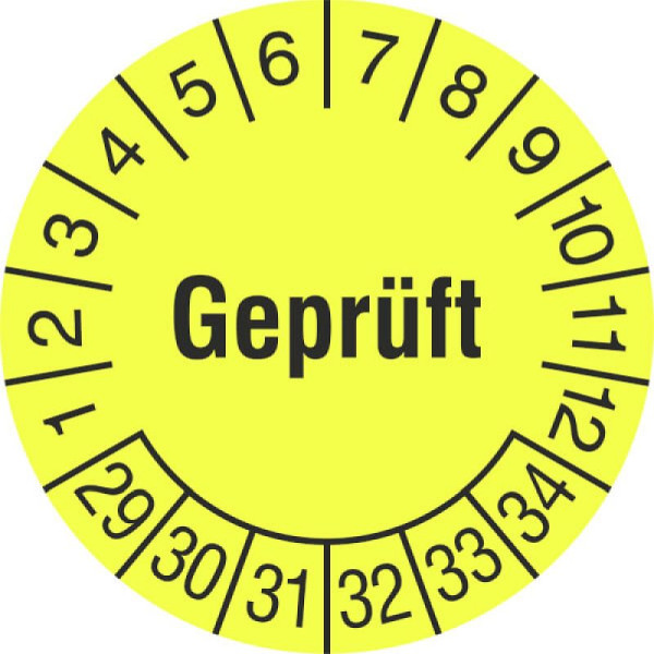 Stein HGS Prüfplaketten mit Jahresfarbe (6 Jahre), Ø 20 mm, gelb-schwarz, 2029-2034, 31.c7015-29