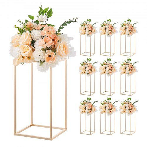 VEVOR 10er-Pack Blumenständer 220x220x400mm, gold, mit Acrylablage für Hochzeiten, Partys, Geburtstage, Tischdeko, HLHJLFT10J40F3YRH001V0