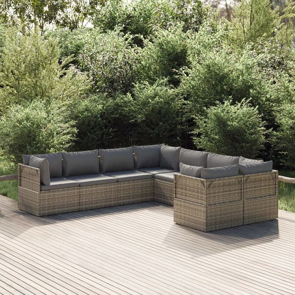 vidaXL 8-teilig Garten-Lounge-Set mit Kissen Grau Poly Rattan, 3157487