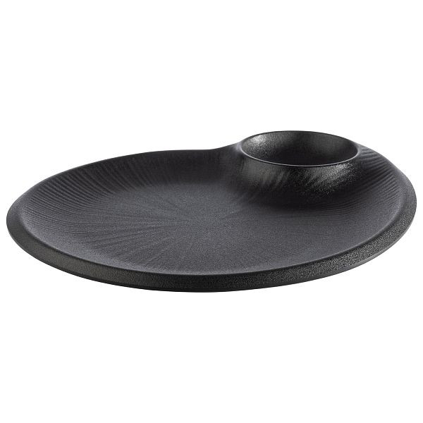 APS Teller -NERO-, 30 x 25 x 2,5 cm, Melamin, schwarz, mit integriertem, Dipschälchen /, Vertiefung Ø 9 cm, 0,06 Liter, 85075