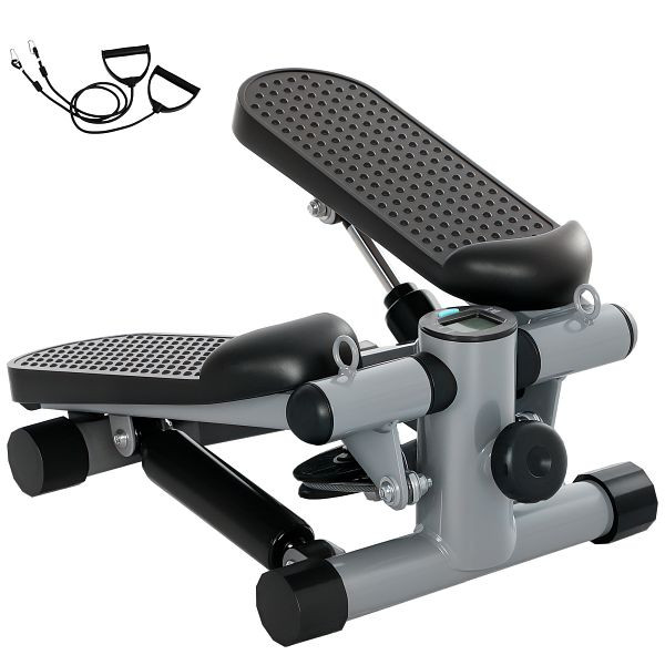 SPORTNOW 2 in 1 Mini-Stepper für Zuhause mit Power Ropes, LCD-Display Up-Down Swing Stepper 41 x 30,5 x 18,5 cm Grau, A90-371V00GY