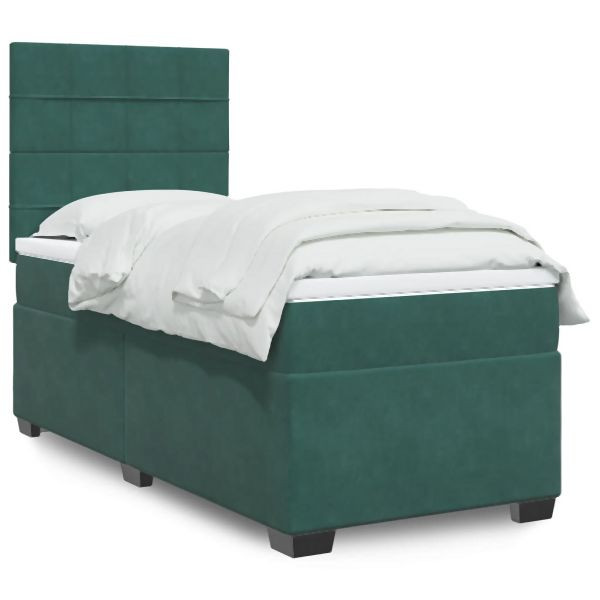 vidaXL Boxspringbett mit Matratze Dunkelgrün 90x200 cm Samt, 3290807