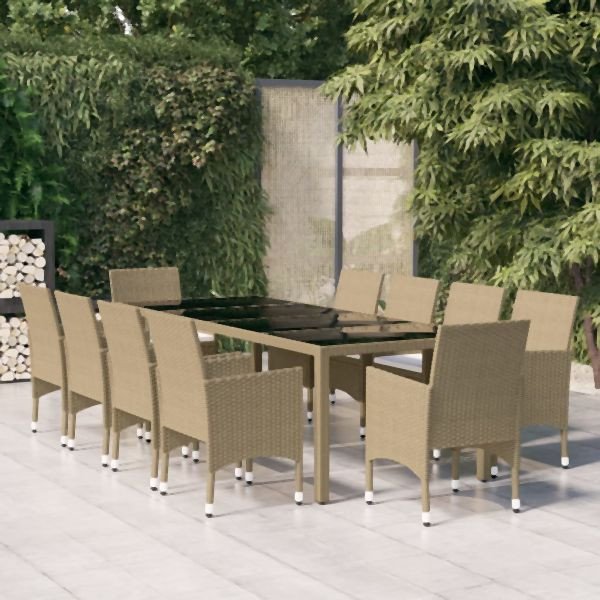 vidaXL 11-tlg. Garten-Essgruppe Poly Rattan Beige, 3058574