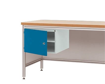 Manuflex Gehäuse-Unterbau für ALU-Arbeitstische, Nutzhöhe 300 mm mit Türanschlag links, für Tischtiefe 600 mm, Brillantblau, ZB4724.5007