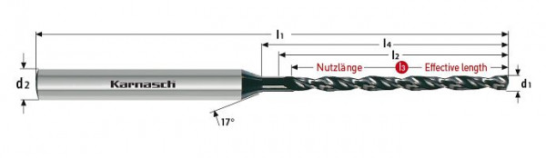 Karnasch VHM-Hochleistungsbohrer-Minidrill d= 0,75 / L3= 4,50 HA DVC-X2², 2203410075045