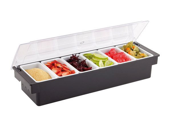 APS Zutatenbehälter, 50 x 16 cm, Höhe: 10 cm, ABS, PC, PP, 6 Fächer, je 500 ml, inklusive Deckel (gefrostet), 93171