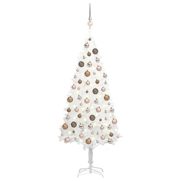 vidaXL Künstlicher Weihnachtsbaum mit Beleuchtung & Kugeln Weiß 150 cm, 3077633