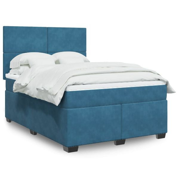 vidaXL Boxspringbett mit Matratze Blau 140x200 cm Samt, 3290928