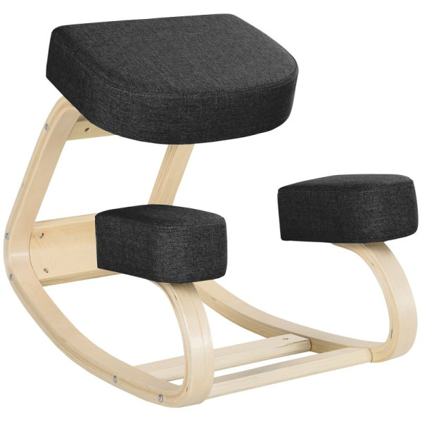 Vinsetto Kniestuhl, ergonomischer Sitzhocker, Polsterhocker für gesunde Sitzhaltung, Birkenholz, 120 kg belastbar, 921-589V00BK