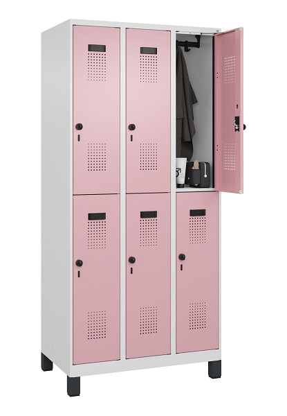 C+P Doppelstöckiger Spind Evolo PLUS, mit Füßen, 6 Fächer, 1950x900x500mm, 9016, Frontfarbe RAL 3015 Hellrosa, Drehriegel, 049310-30 S10018