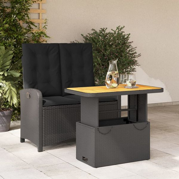 vidaXL 2-tlg. Garten-Essgruppe mit Kissen Schwarz Poly Rattan, 3277334