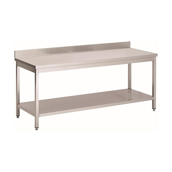 Gastro-Inox Edelstahl AISI 430 Arbeitstisch mit Grundboden und Aufkantung, 900x700x850mm, verstärkt mit 18 mm dicker, beschichteter Spanplatte, 301.118