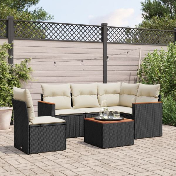 vidaXL 6-teilig Garten-Sofagarnitur mit Kissen Schwarz Poly Rattan, 3258381