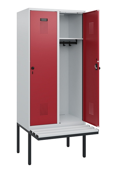 C+P Spind Evolo PLUS, 2 Abteile, 1950x800x815mm, 7035/3003, Drehriegel, Sitzfläche Kunststoff, 0490405-22 S10058