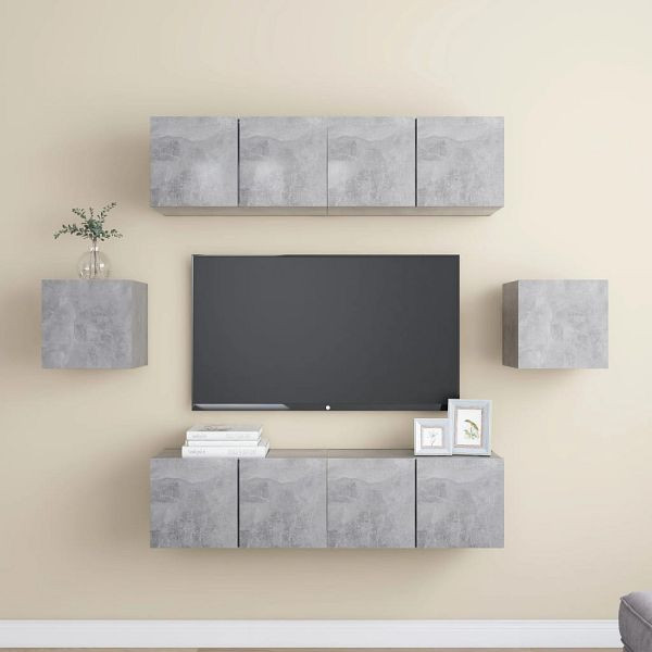 vidaXL 6-tlg. TV-Schrank-Set Betongrau Holzwerkstoff, 3079102