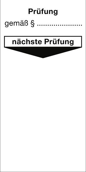 Moedel Grundplakette Prüfung gemäß § nächste Prüfung, Folie, 40x80 mm, VE: 10 Stück/Bogen, 52934