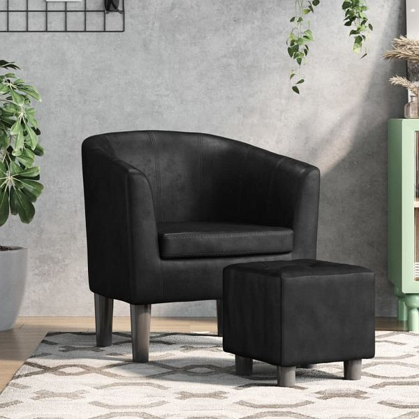 vidaXL Clubsessel mit Fußhocker Schwarz Kunstleder, 356491