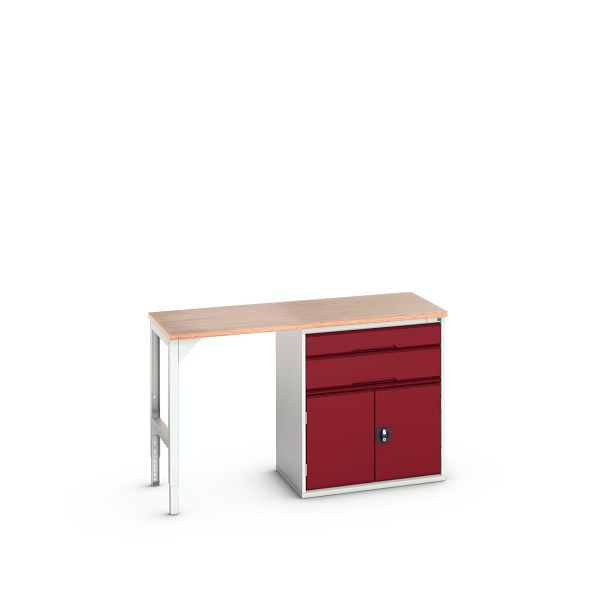 bott verso Unterbauwerkbank (Multiplex) mit 2 Schubladen, 1 Tür (Breite: 800mm) BxTxH: 1500 x 600 x 930 mm, Lichtgrau / Purpurrot, 16921905.24