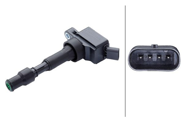 HELLA Zündspule, 14V, 4-polig, Kerzenschachtzündspule, geschraubt, 5DA 358 168-061