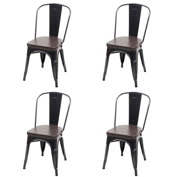 Mendler 4er-Set Esszimmerstuhl HWC-H10e, Küchenstuhl Stuhl, Chesterfield Metall Kunstleder Industrial Gastro, schwarz-braun, 72449