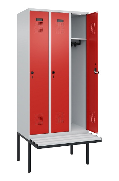 C+P Spind Evolo PLUS, 3 Abteile, 2120x900x815mm, 7035/3020, Haken 3, Drehriegel, Material Sitzfläche Kunststoff, 0490407-30 S10059