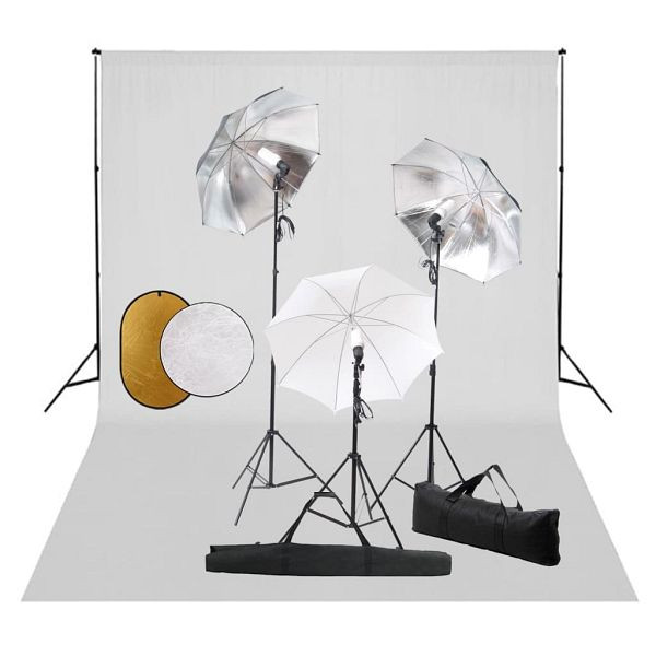 vidaXL Fotostudio-Set mit Lampen, Schirmen, Hintergrund & Reflektor, 3067093