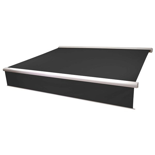Mendler Elektrische Vollkassetten-Markise T124, 5x3m ausfahrbarer Volant, Polyester anthrazit, 58235+35606