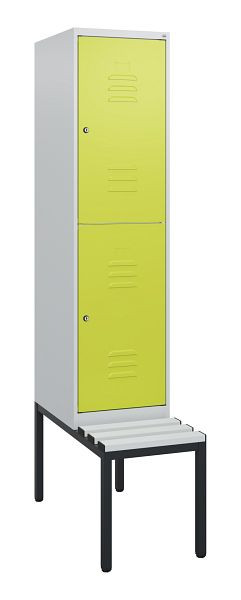 C+P Doppelstöckiger Spind Classic PLUS, 1950x400x815mm, 7035/0024, Zylinderschlösser, mit untergebauter Sitzbank, 0803505-12 S10085
