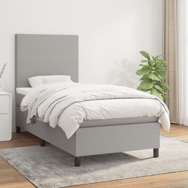 vidaXL Boxspringbett mit Matratze Hellgrau 90x190 cm Stoff, 3141577