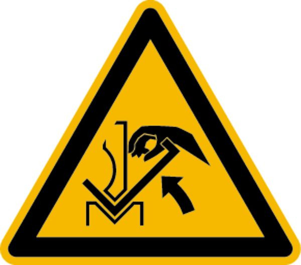 Schilder Klar Warnzeichen Warnung vor Quetschgefahr zwischen Presse und Werkstück DIN EN ISO 7010-W031, 100 mm Folie selbstklebend, 1515/61