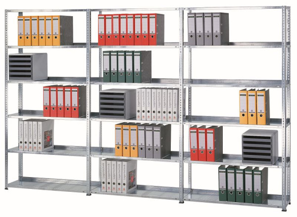 Schulte Grundregal, Büro-Schraubregal MULTIplus85, 2000 x 1000 x 300 mm, 6 Fachböden, RAL 7035 lichtgrau, mit Anschlagleiste, 30420