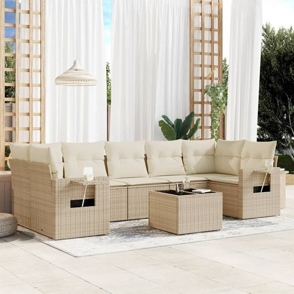 vidaXL 8-teilig Garten-Sofagarnitur mit Kissen Beige Poly Rattan, 3219937