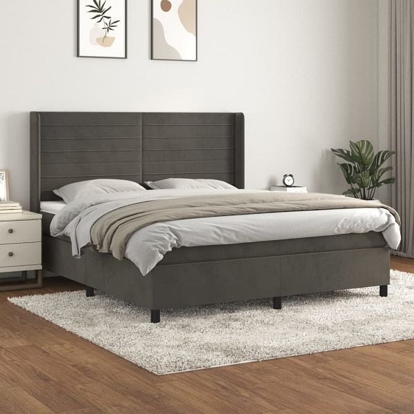 vidaXL Boxspringbett mit Matratze Dunkelgrau 180x200 cm Samt, 3132754