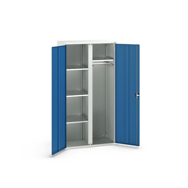 bott verso Flügeltürschrank, mit 4 Fachböden und 1 Kleiderstange, BxTxH: 1050 x550 x 2000 mm, Lichtgrau / Enzianblau, 16926579.11