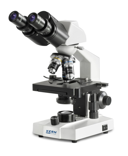 KERN Optics Durchlichtmikroskop (Schule) Binokular Achromat 4/10/40; WF10x18; 0,5W LED, recharge, mechanischer Kreuztisch, OBS 106