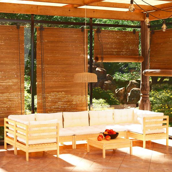vidaXL 8-teilig Garten-Lounge-Set mit Creme Kissen Kiefernholz, 3097313